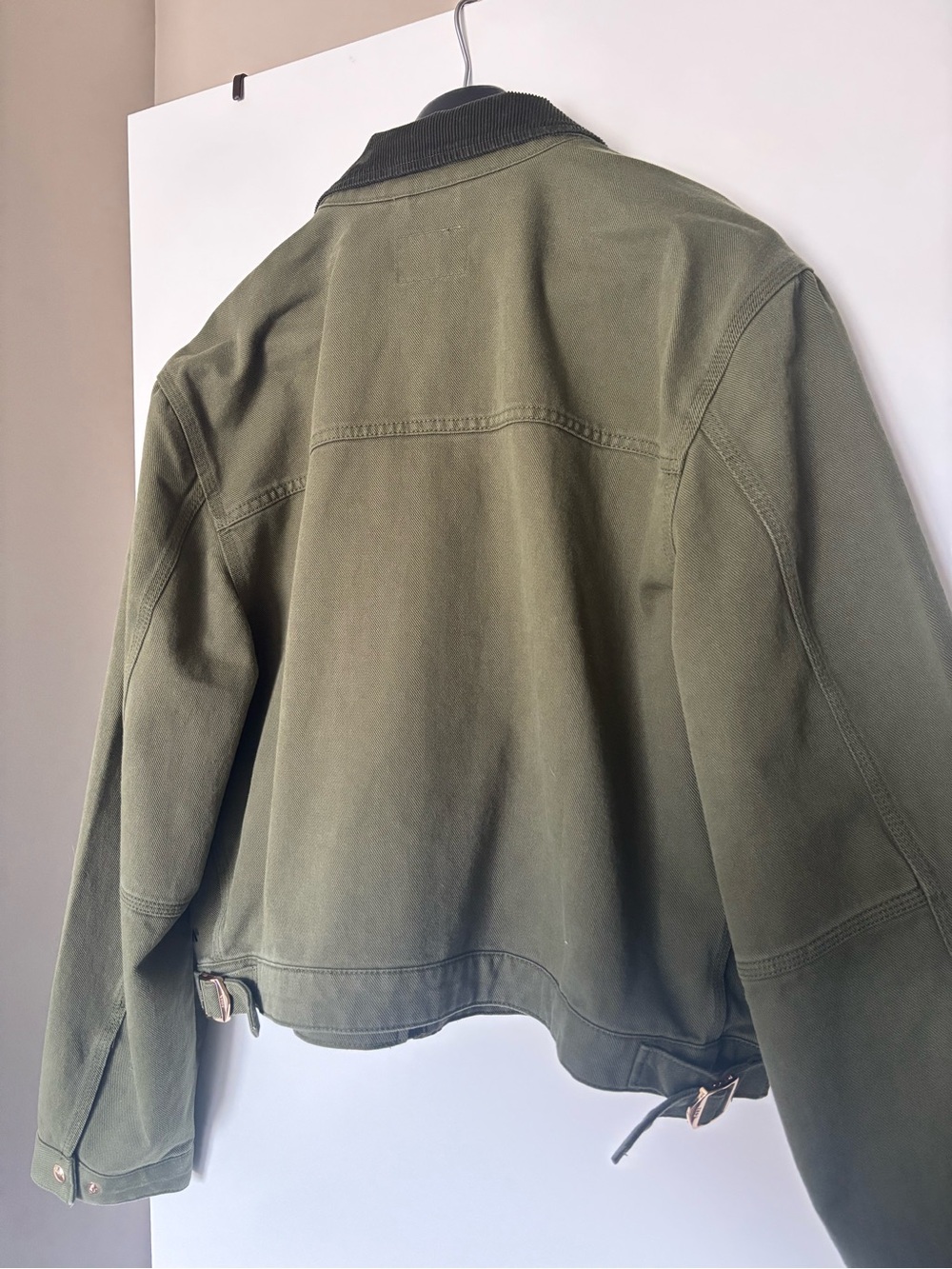 TNA Olive Green Crop Zip Jacket with Corduroy Collar - Picture 4 of 6